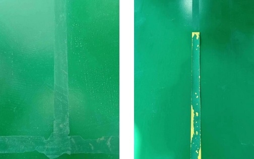 強(qiáng)力膠把聚氨酯超耐磨面漆層粘下來